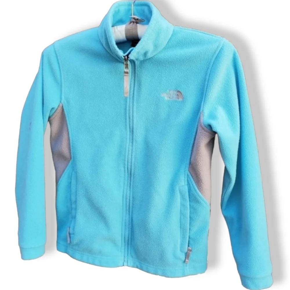 THE NORTH FACE Full Zipper Fleece Jacket Girls M 10 12 Front Back Logo Blue